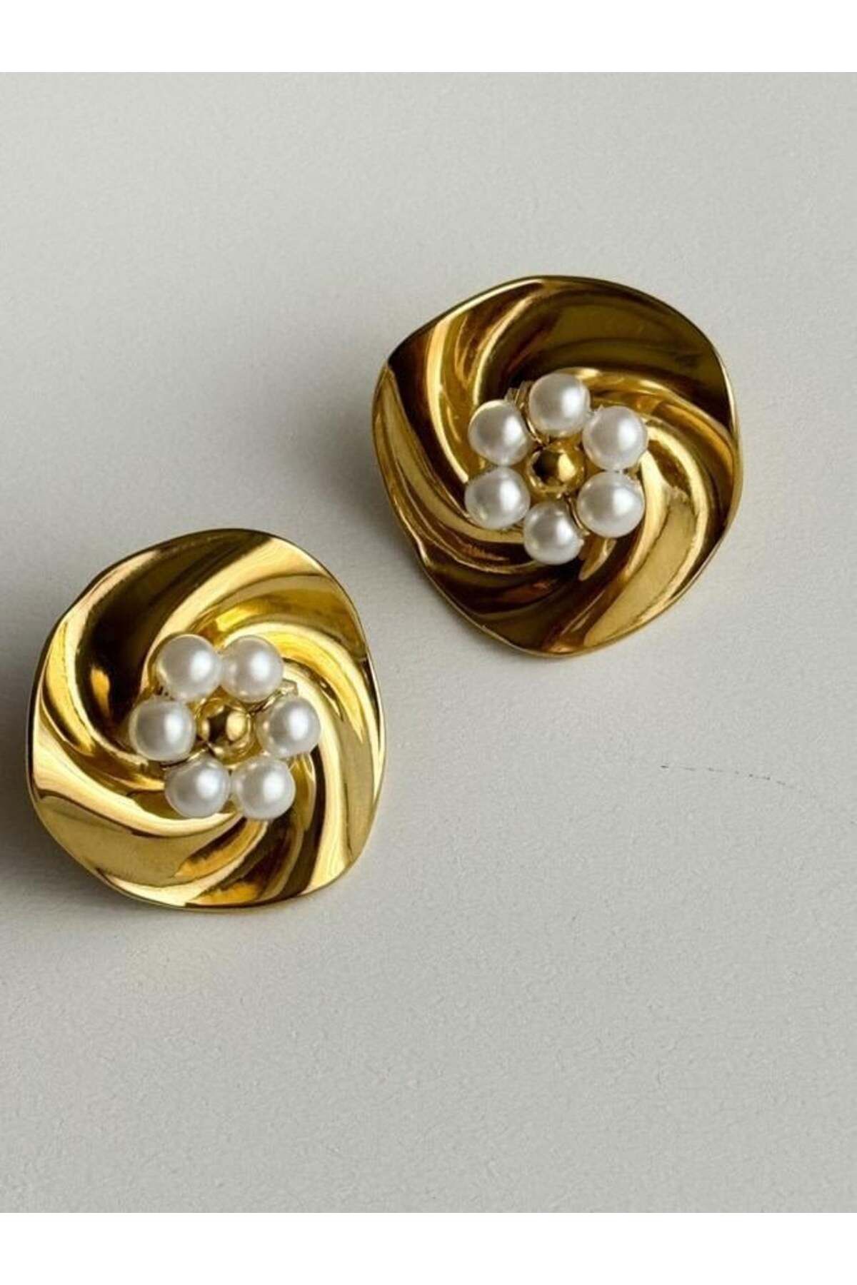 HİRA AKSESUAR ÇELİK İNCİ DETAY VINTAGE ROSE KÜPE