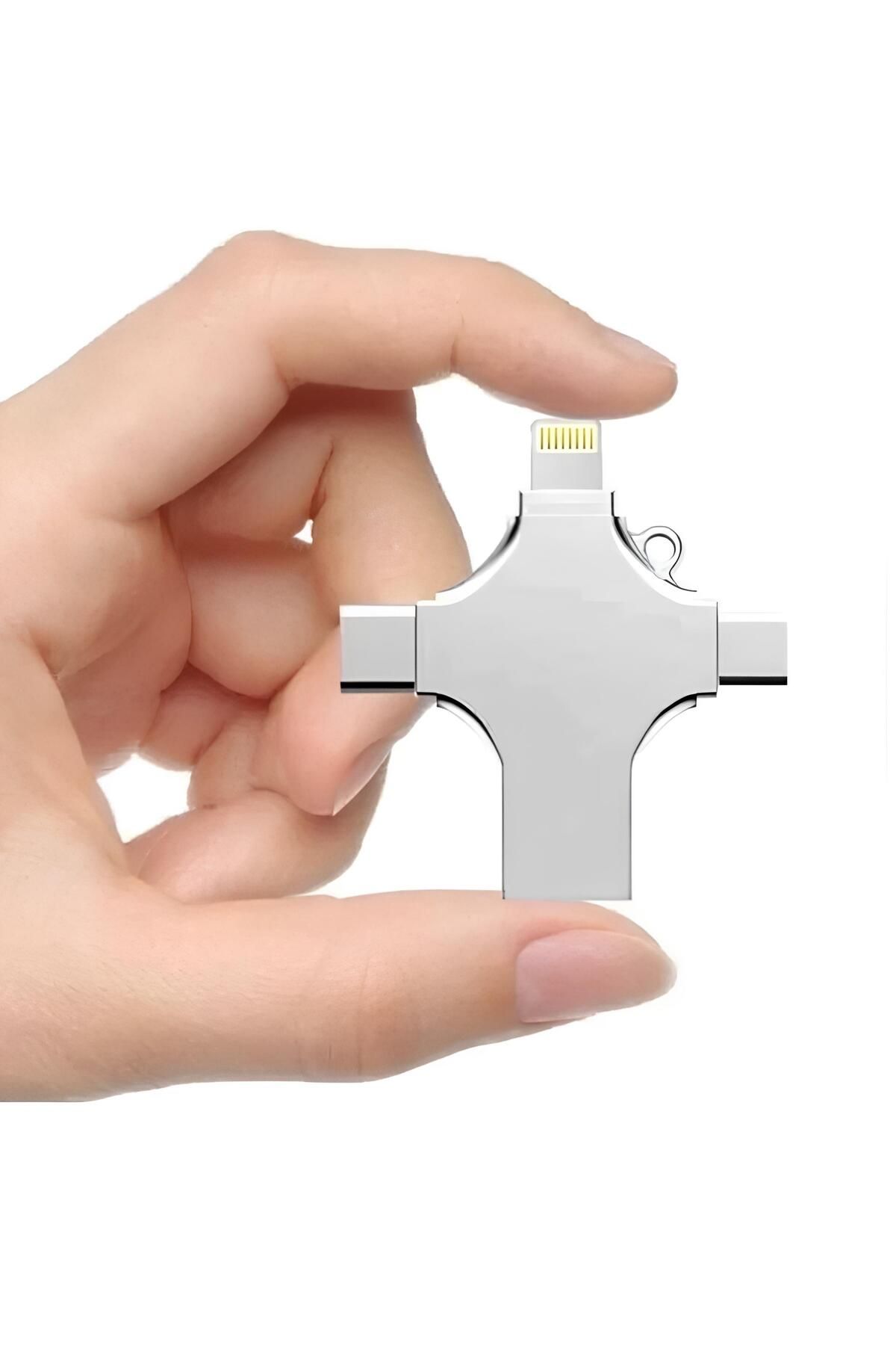 Hepsicinde DK04 64GB 4in1 USB 2.0 + Type-C + Micro + Lightning Flash Sürücü Metal Gövdeli Flash Disk