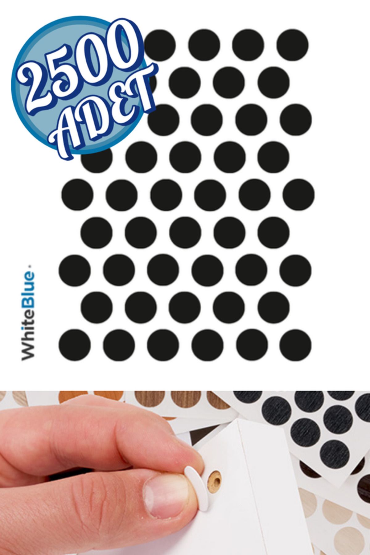 WhiteBlue Siyah Mat Vida Tapası Yapışkanlı 14mm