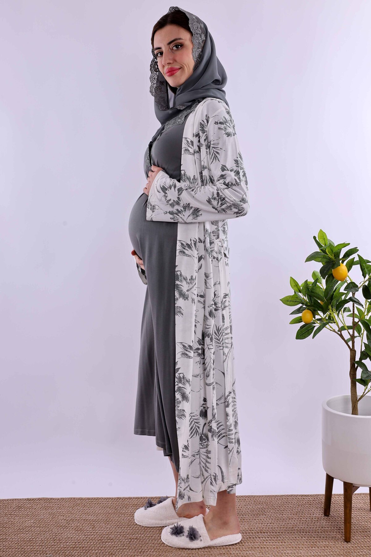 ByLohusa-Effortt Smoked Hijab Pregnant Maternity Set Byl2T80962 4