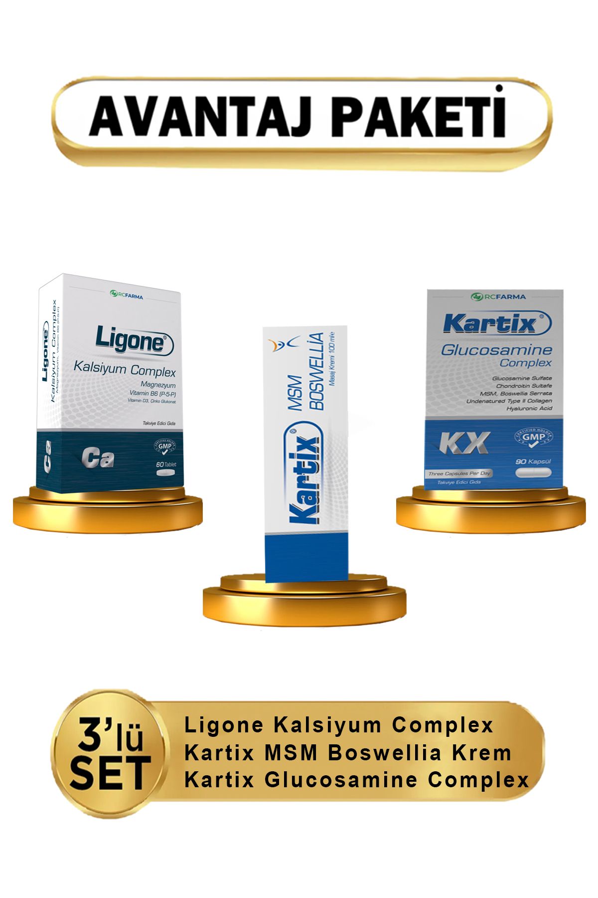 Kartix MSM Boswellia + Kartix Glucosamine Complex + Ligone Kalsiyum 3 lü ( Avantajlı Paket )