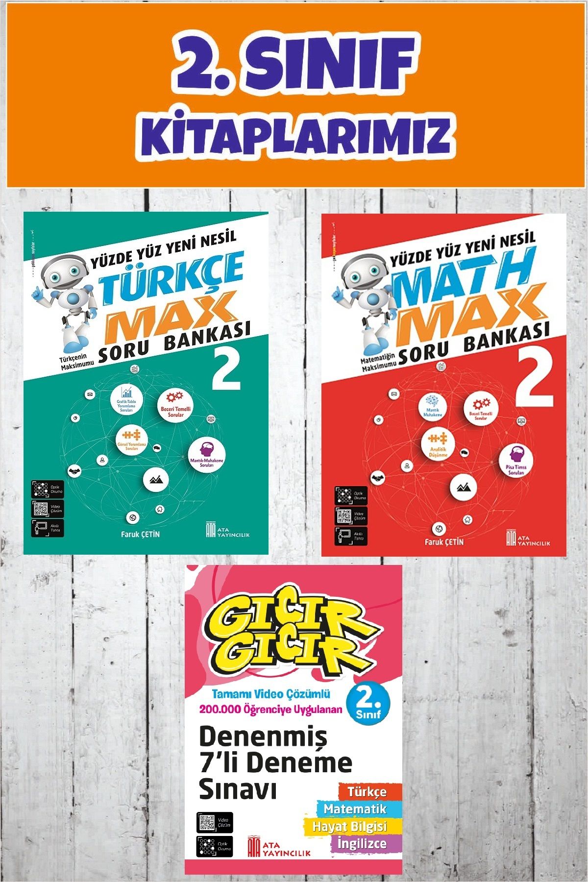 Ata Yayıncılık 2.Sınıf Yüzde Yüz Yeni Nesil Türkçe Max + Math Max Soru Bankası + Gıcır Gıcır Denenmiş 7 li Deneme