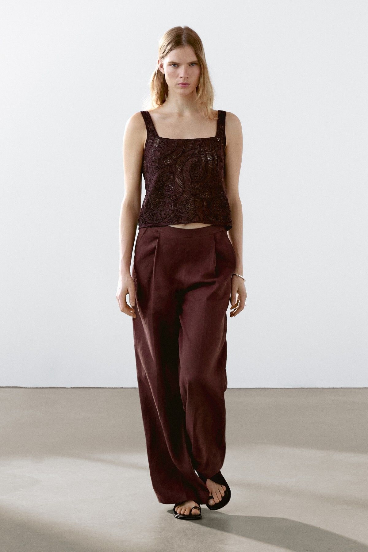 Massimo Dutti Pensli dökümlü %100 keten pantolon