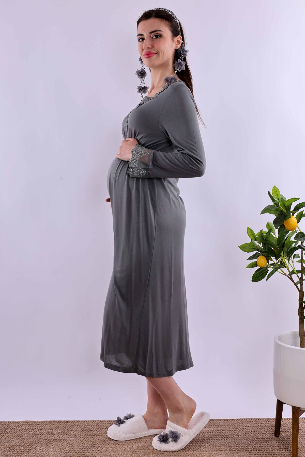 ByLohusa-Effortt Smoked Hijab Pregnant Maternity Set Byl2T80962 8