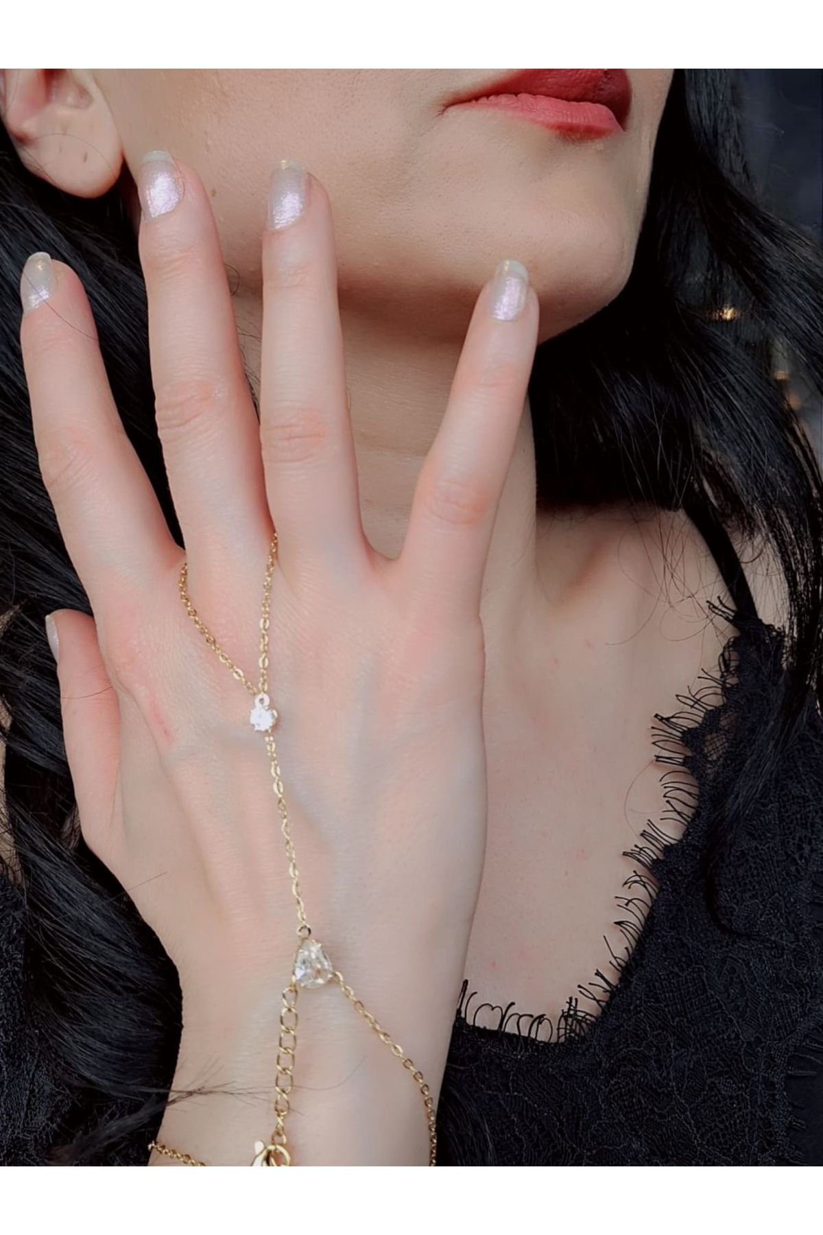Edanova İkili Gold Renk Damla Zirkon Taşlı Şahmeran El Aksesuarı