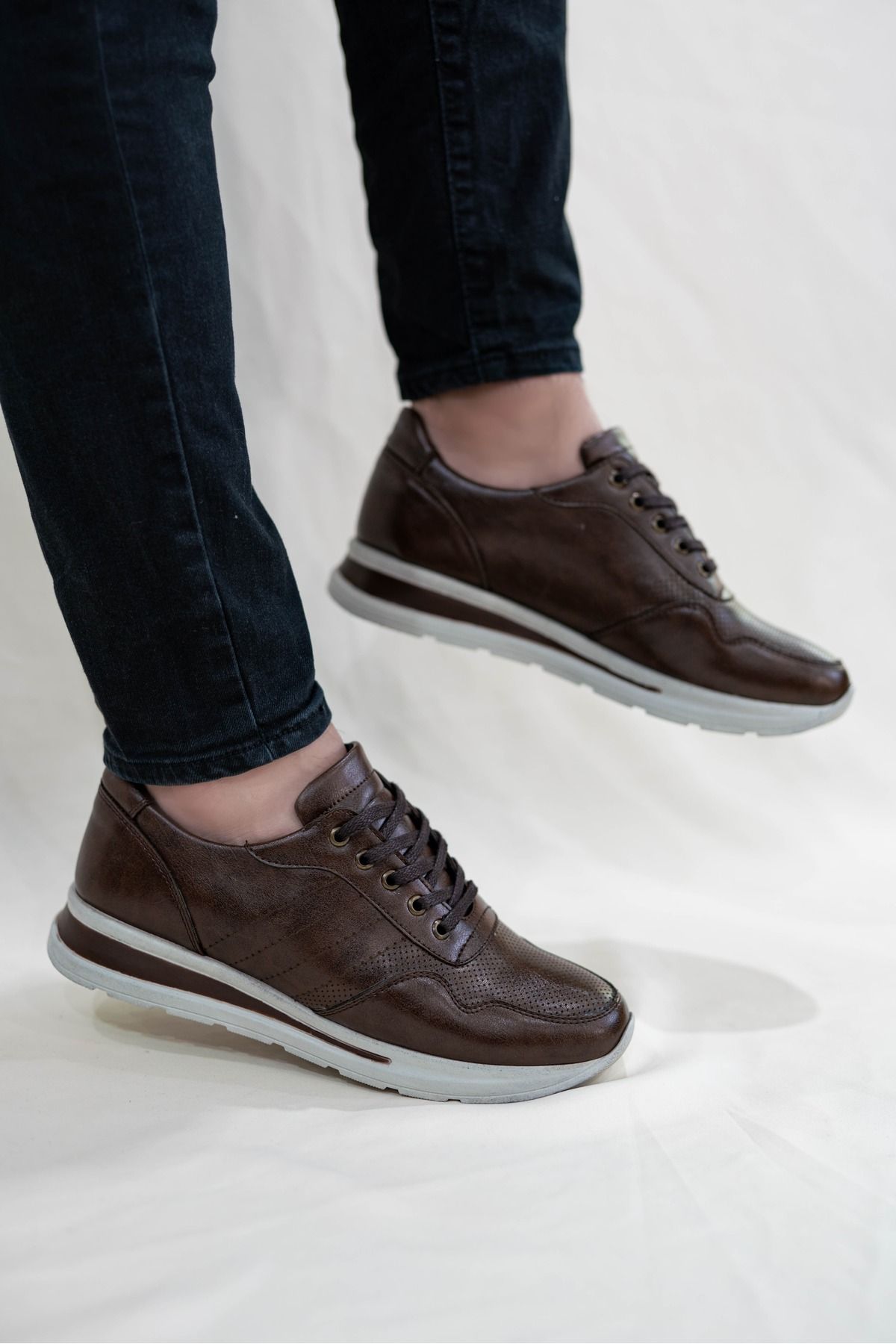 mihra home Erkek Kahve Suni Deri Bağcıklı Günlük Casual Ayakkabı Sneaker MİHRA4036