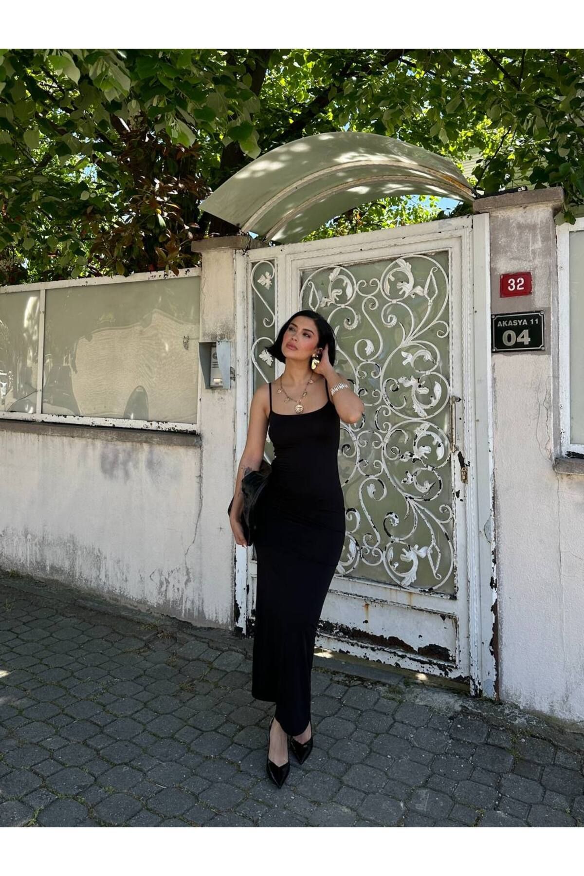 MY LİKA İP ASKILI UZUN SANDY ELBİSE