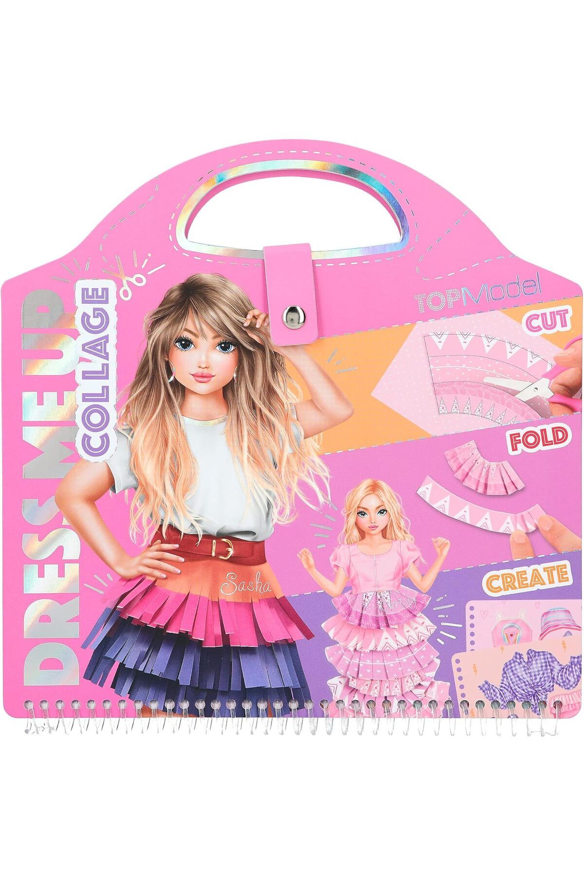 ÇAĞUR Dark Dress Me Up Collage Book Top Model, w kształcie torebki, z naklejkami i kolorowymi papierami.