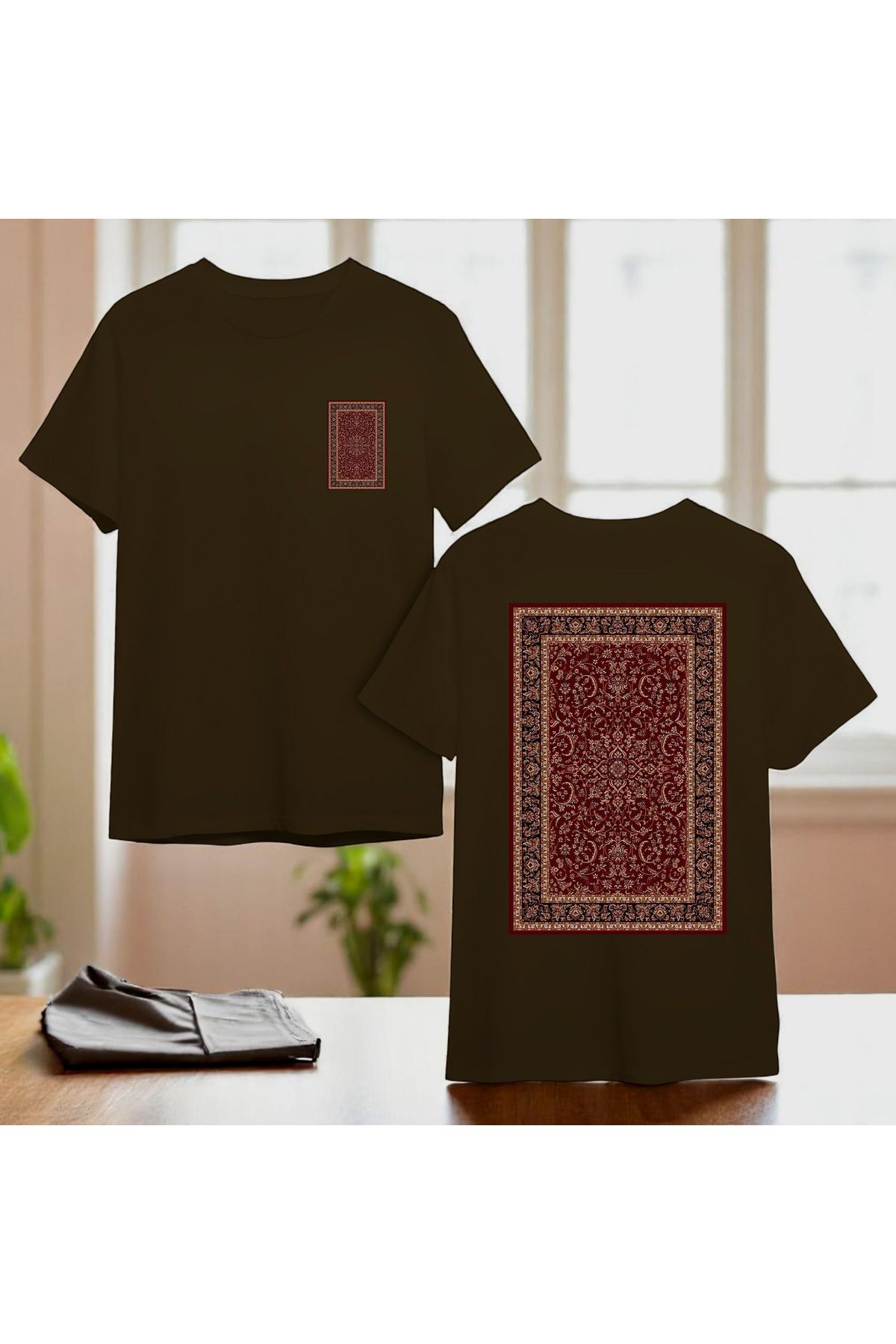PRİNT ON "Baskılı Tişört Unisex %100 Pamuk Otantik Desen Etnik Desen Rahat Kalıp