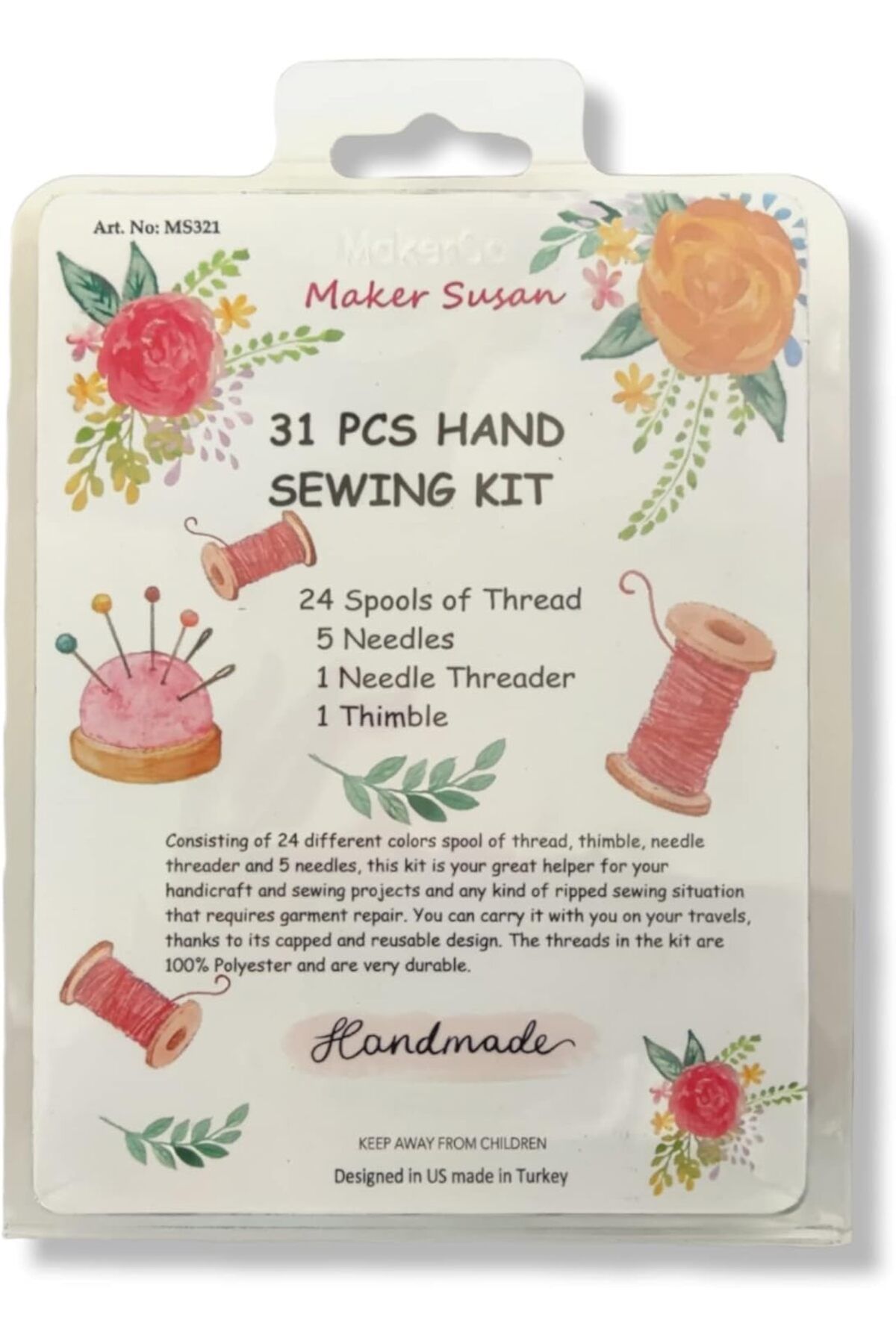DERİK Simurg Susan 24 Renkli Kullanışlı Polyester Dikiş İpliği Seti 25m/27yds her biri 5 Dikiş İğ