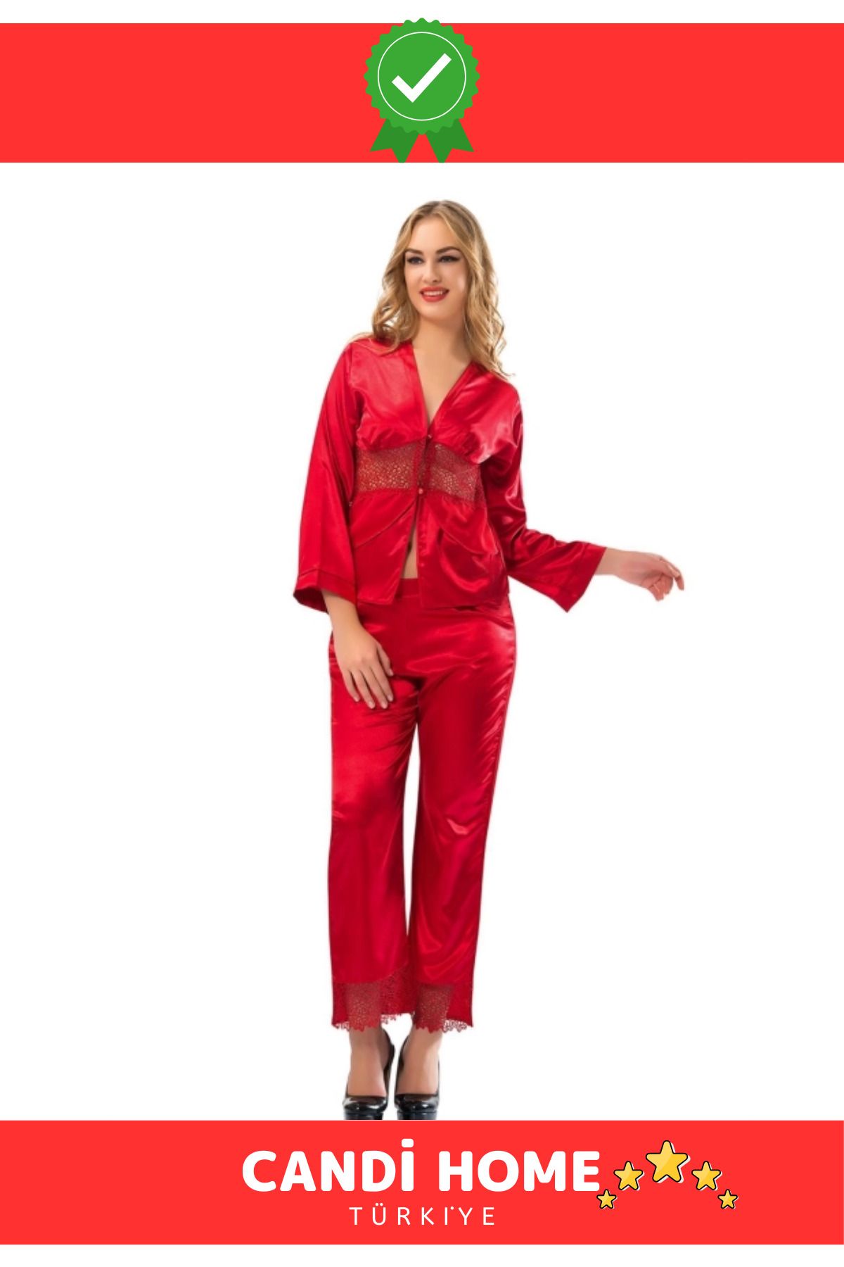 HOBİ CONDİ New Premium Özel Seri Tasarım Model Rahat Çeyizlik Kadın Saten Pijama Takımı