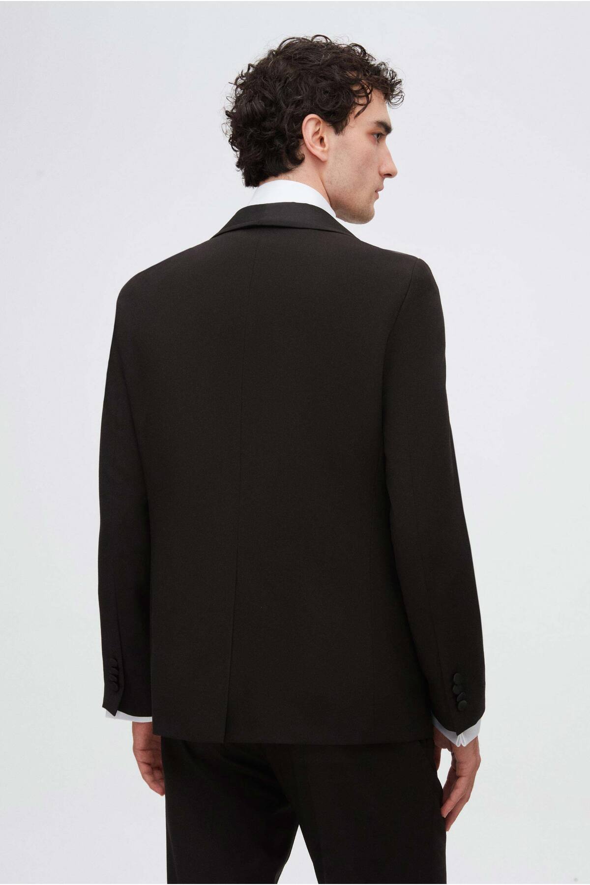 Twn-Black Slim Fit Tuxedo - Plain Groom Suit with Vest 8