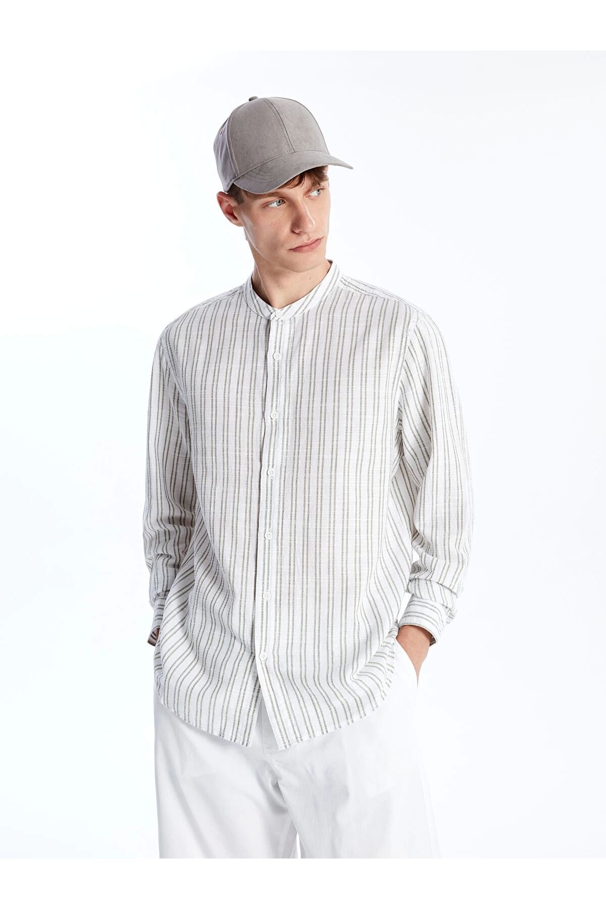 LC Waikiki XSIDE Yeşil Regular Fit Uzun Kollu Çizgili Poplin Erkek Gömlek
