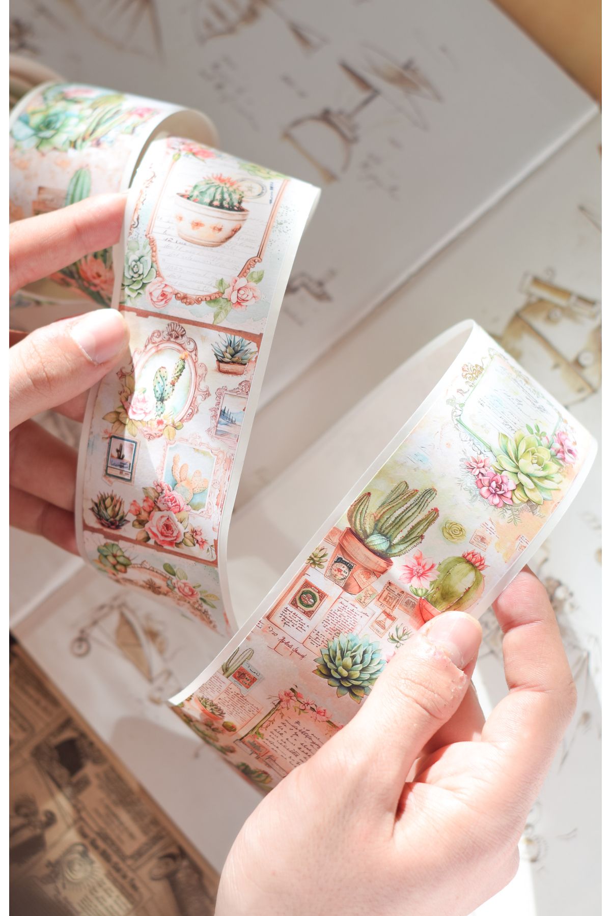 GÖKÇETasarım Sukulent Temalı Washi Bant (5 cm x 2 m) / Washi Tape, Scrapbook, Journal