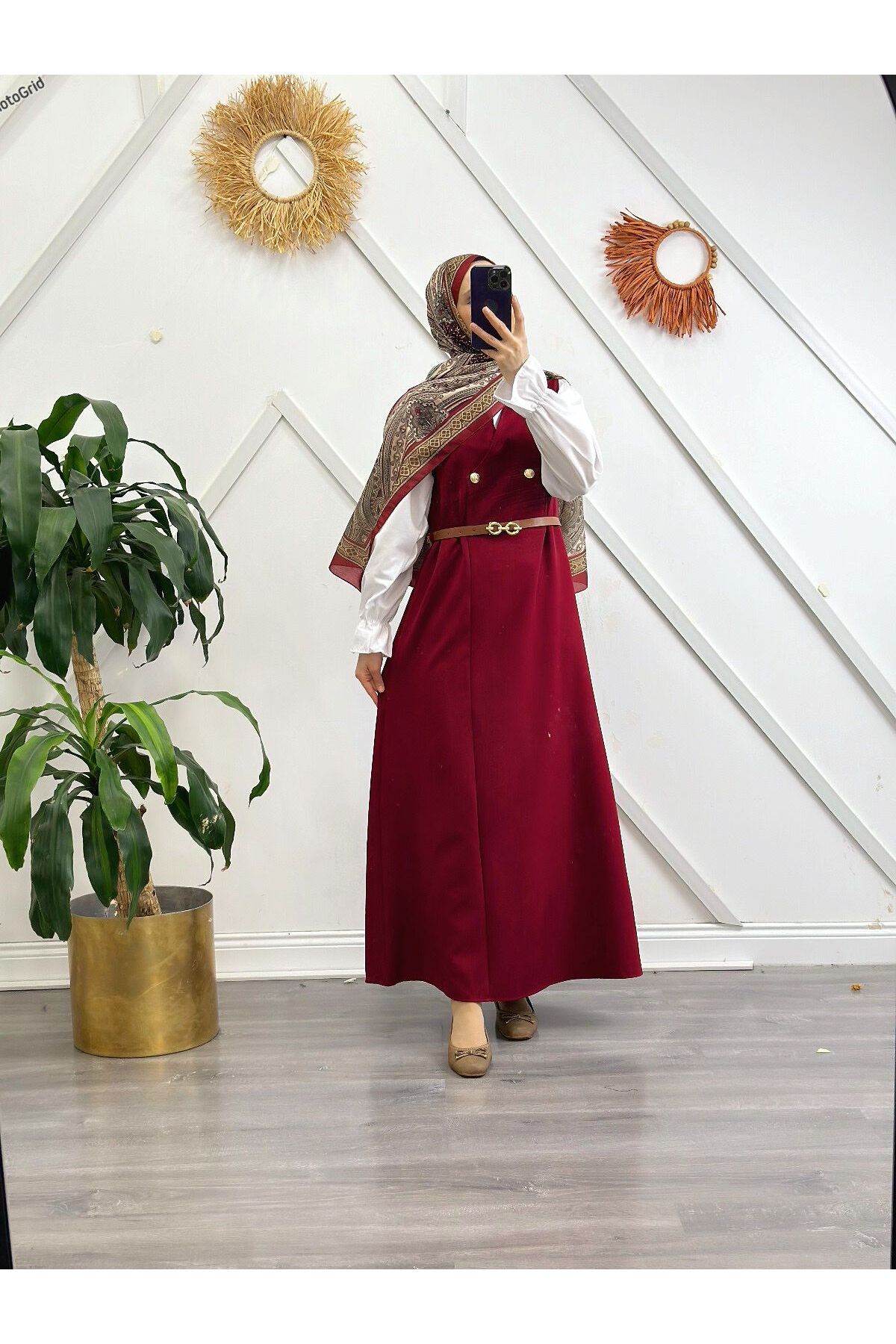 YEDİLALE KEMERLİ DÜĞMELİ KOLSUZ UZUN ELBİSE (geniş kalıp s(38/40)M(40)L(42) XL(44) ,gömlek hariç 3009 ]