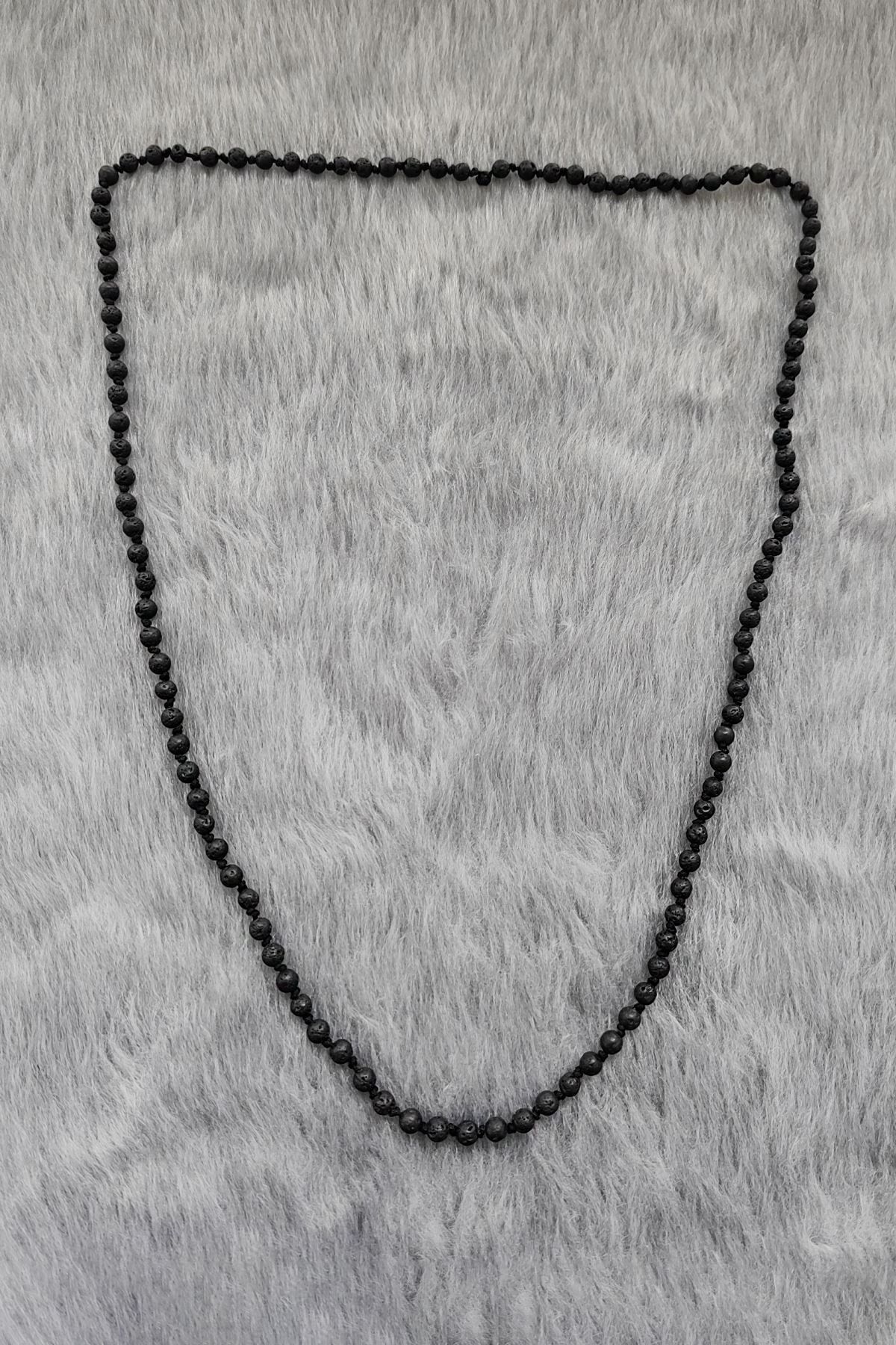 Chavin 5 mm. 70 cm. Uzun Siyah Lav Taşı Erkek Kolye ev86