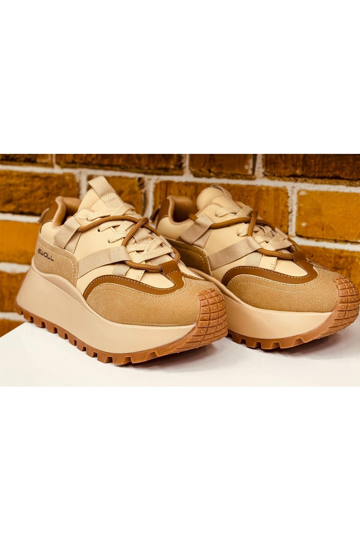 BS BEYAZ SHOES Kadın Sneaker Yüksek Taban Triko Tarz Spor Ayakkabı