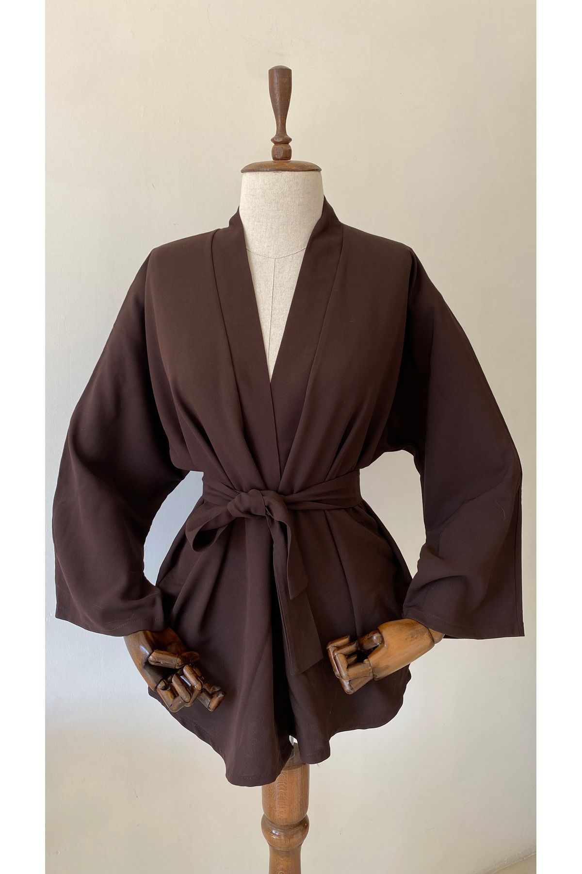 Glowear Atelier Brownie Kuşaklı Tasarım Kimono - ACI KAHVE
