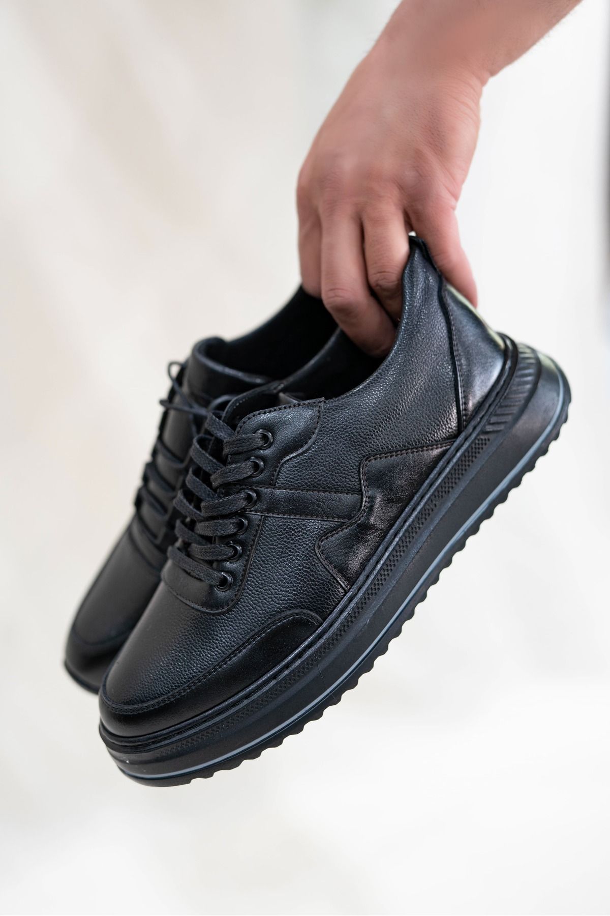 OBAY LİFE Erkek Siyah Suni Deri Ortopedik Günlük Casual Ayakkabı Sneaker NBR4034