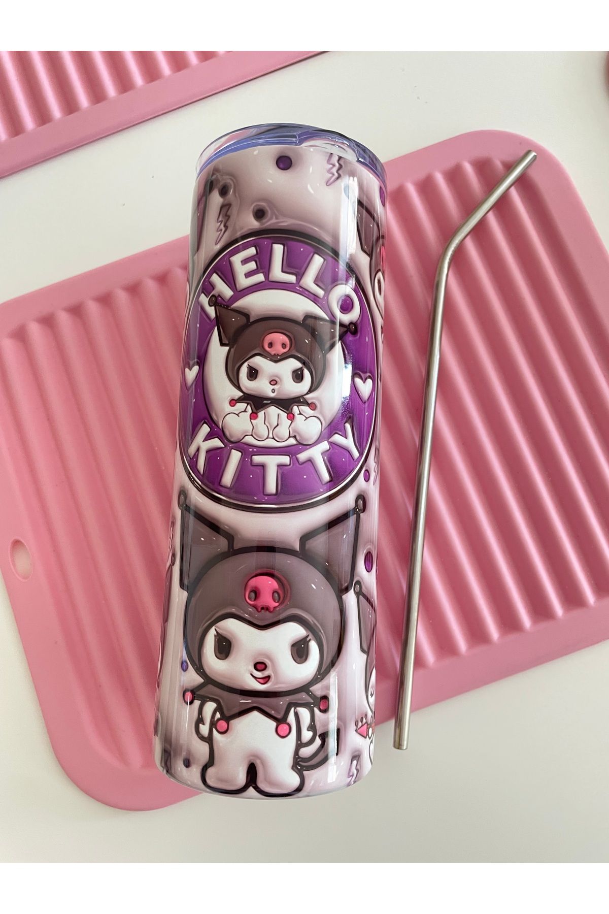 By Selen Suyolcu Kawaii Baskılı Pipetli Çelik Termos - 600 ML