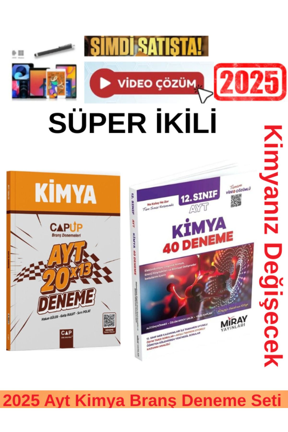 Ens Yayıncılık Çap Ayt Kimya 20x13 Branş Deneme +Miray Ayt Kimya 12.Sınıf 40 Branş Deneme Seti+Kalem