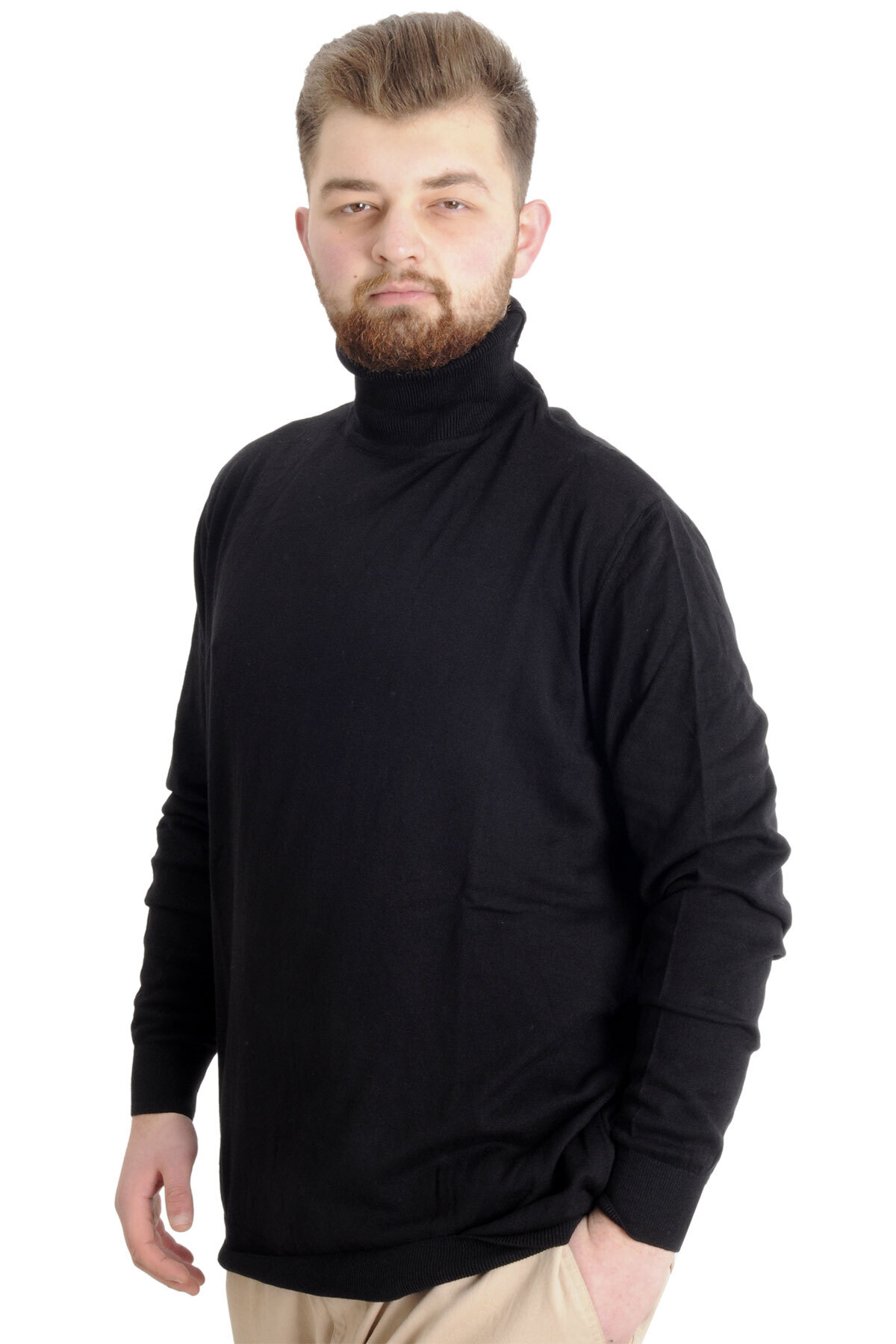 ModeXL Mode XL Büyük Beden Erkek Kazak Balıkçı Yaka 22205 Siyah görsel 2
