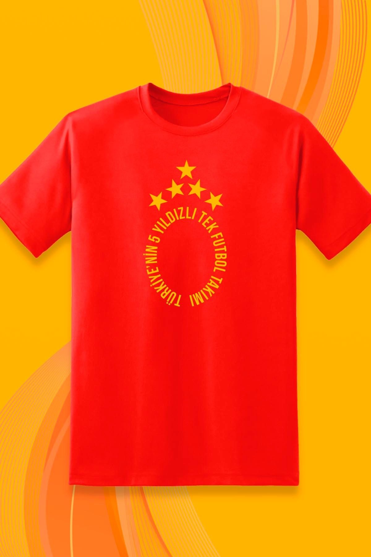 362BASKI Şampiyonluk Tshirtü 5 Yıldız Sarı Kırmızı Logo Baskılı Tshirt