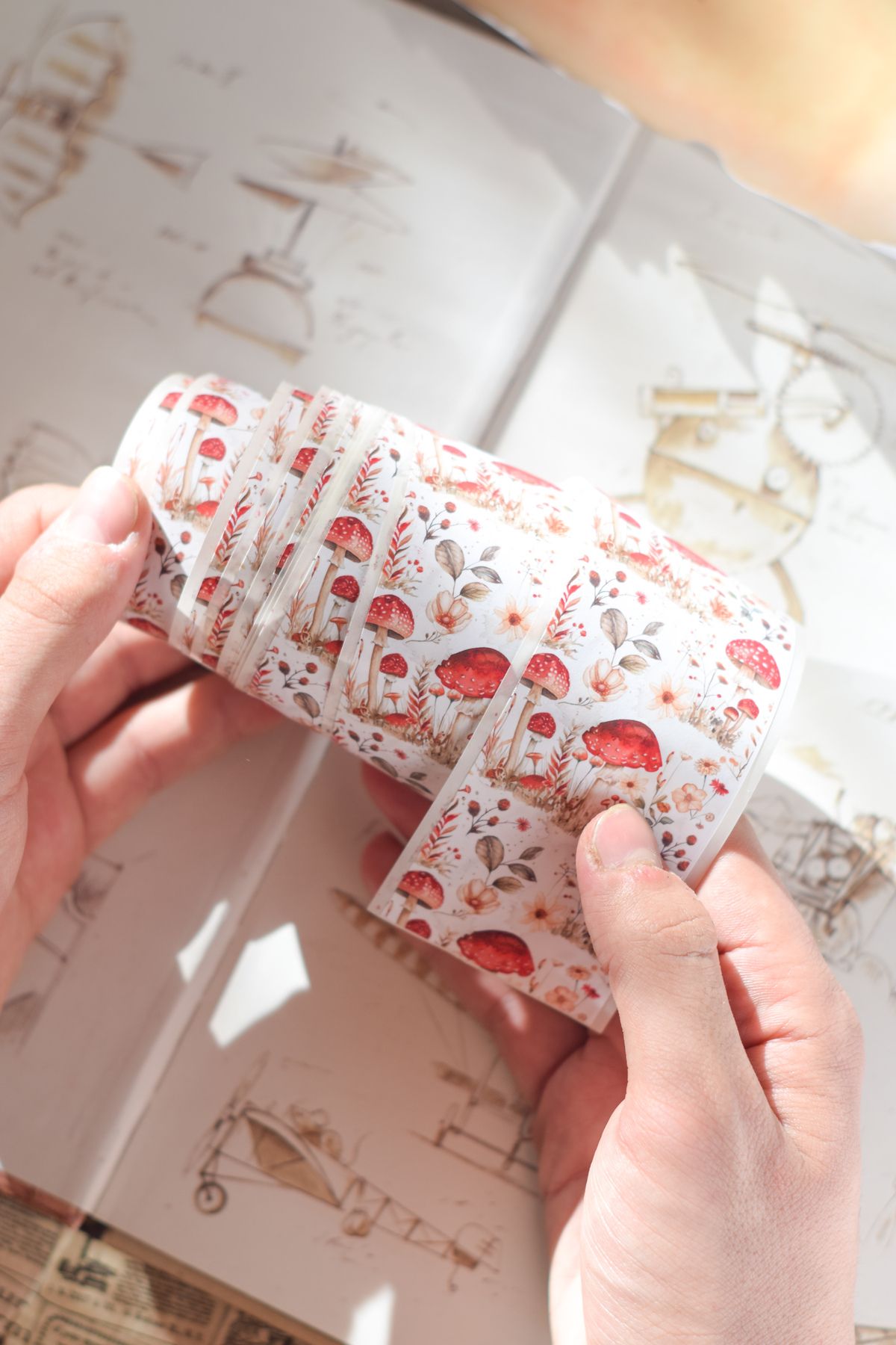 GÖKÇETasarım Mantar Temalı Washi Bant (5 cm x 2 m) / Washi Tape, Scrapbook, Journal