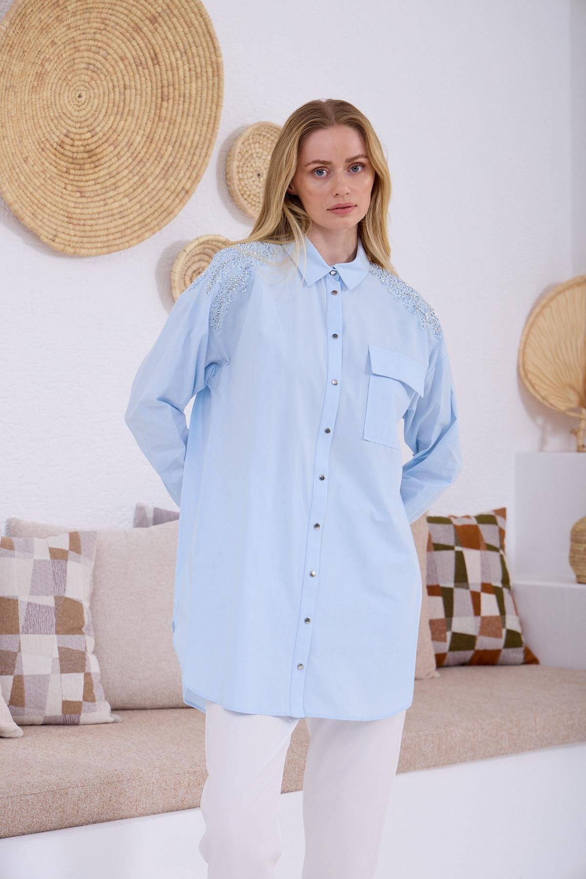 Moodbasic TAŞLI DANTELLİ GÖMLEK