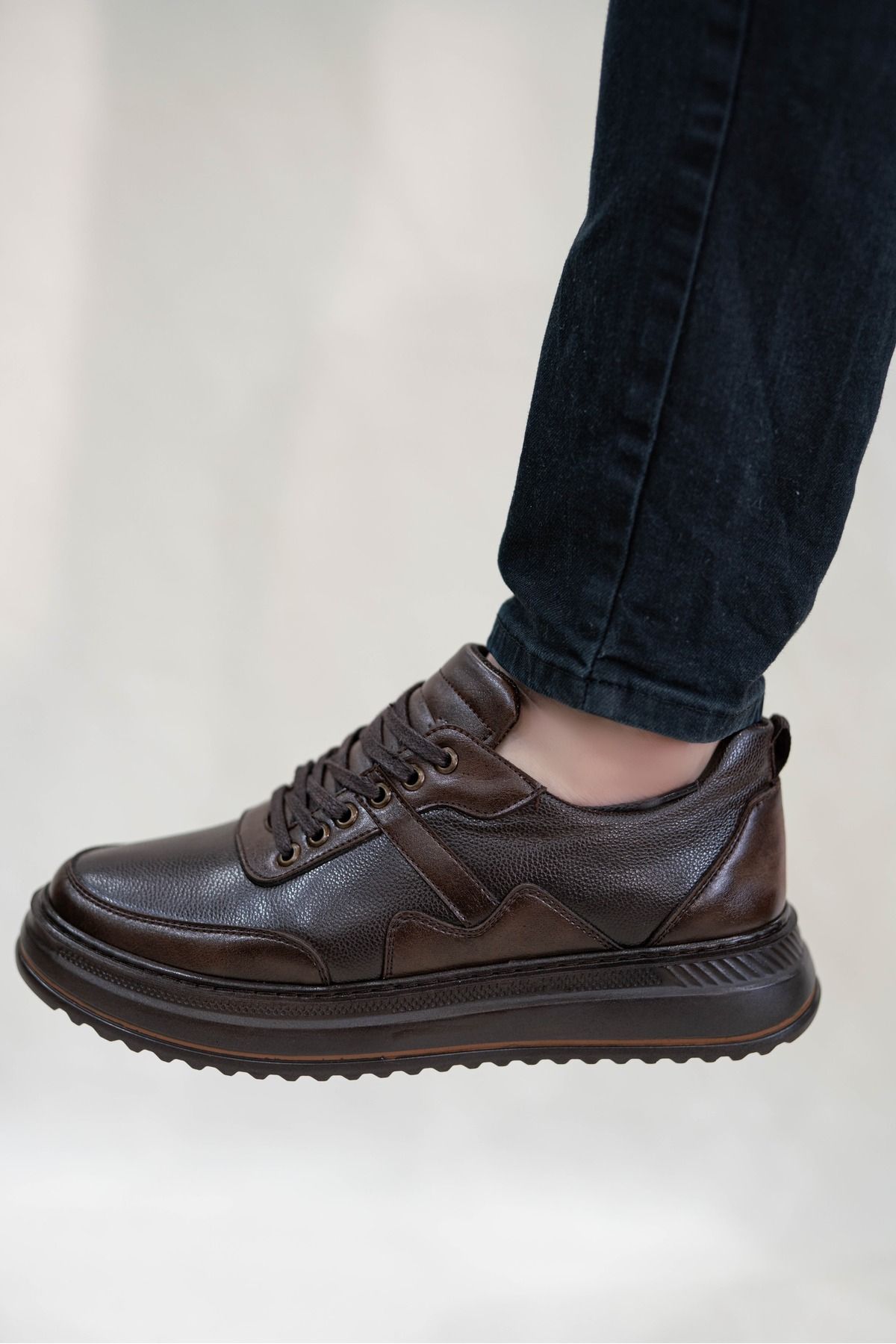 mihra home Erkek Kahve Suni Deri Ortopedik Günlük Casual Ayakkabı SneakerMİHRA4034