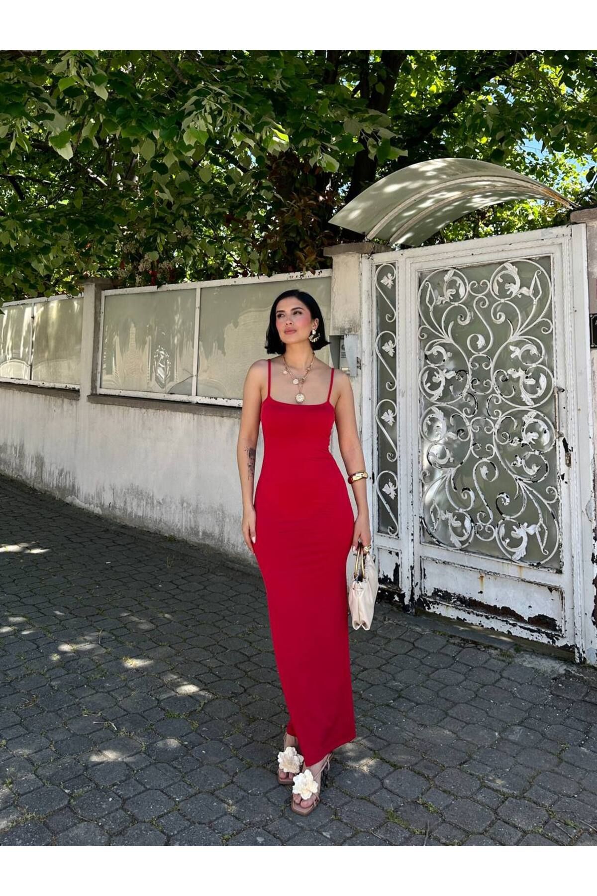 MY LİKA İP ASKILI UZUN SANDY ELBİSE