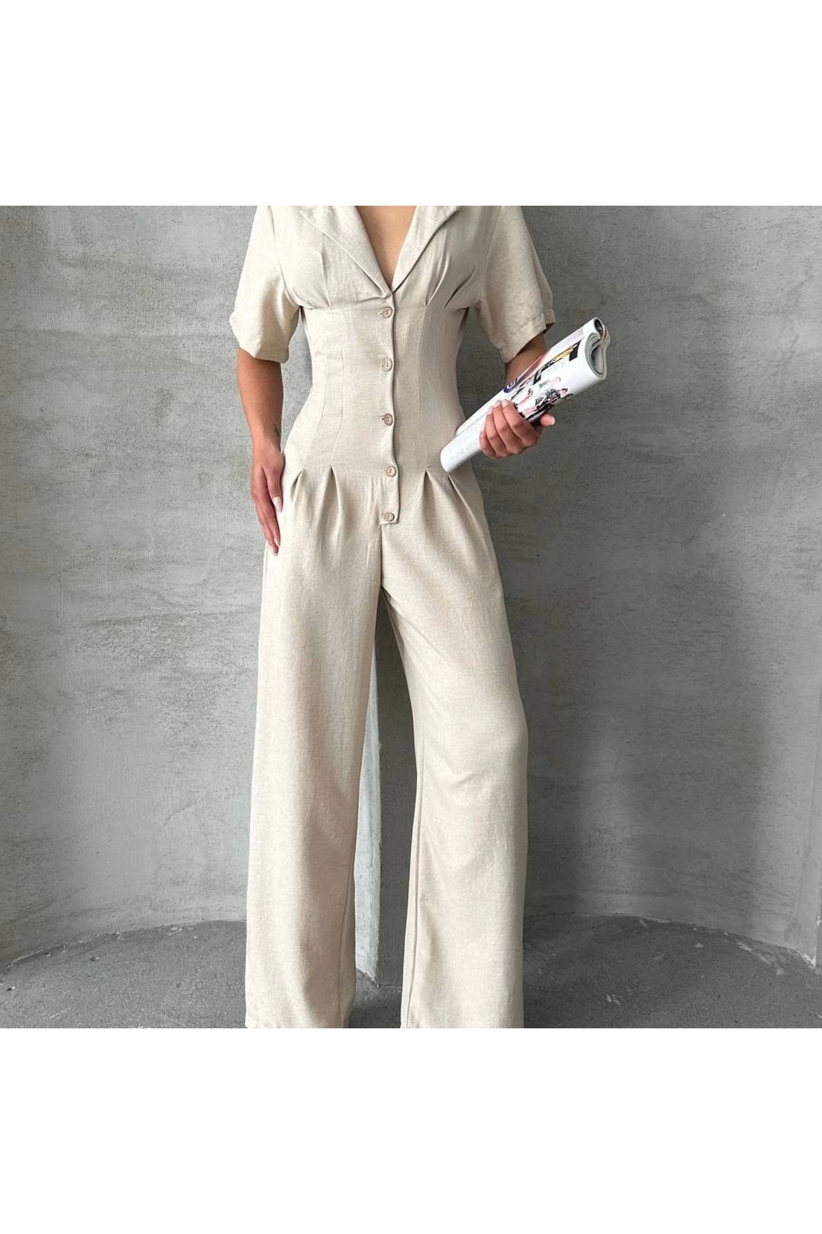 BYB MODA TASARIM Uzun keten tulum s255059