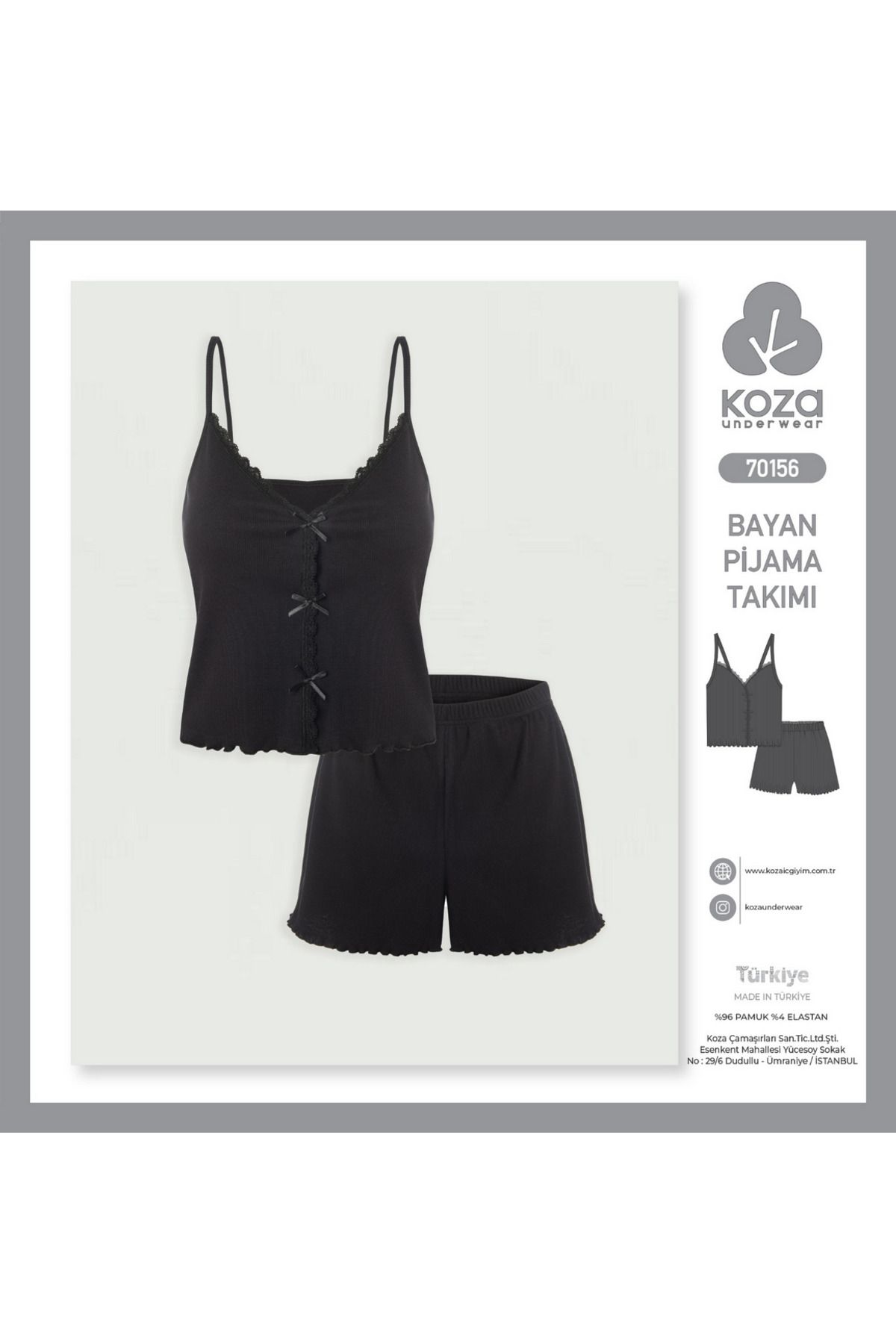 Koza Kadın Pamuklu Penye Kumaş İp Askılı Ve Yarım Kollu Pijama Takımları