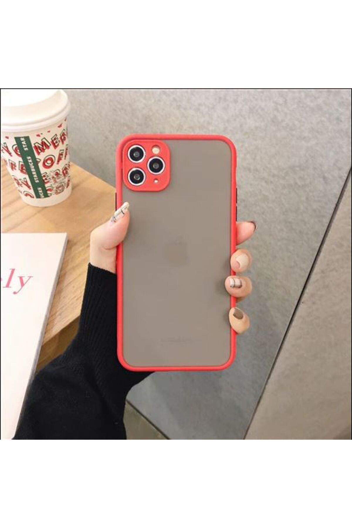 REDz Accessories-Case with Colored Edges, Compatible with iPhone 12 Pro Max, Colored Buttons, Semi-Transparent, Red 2