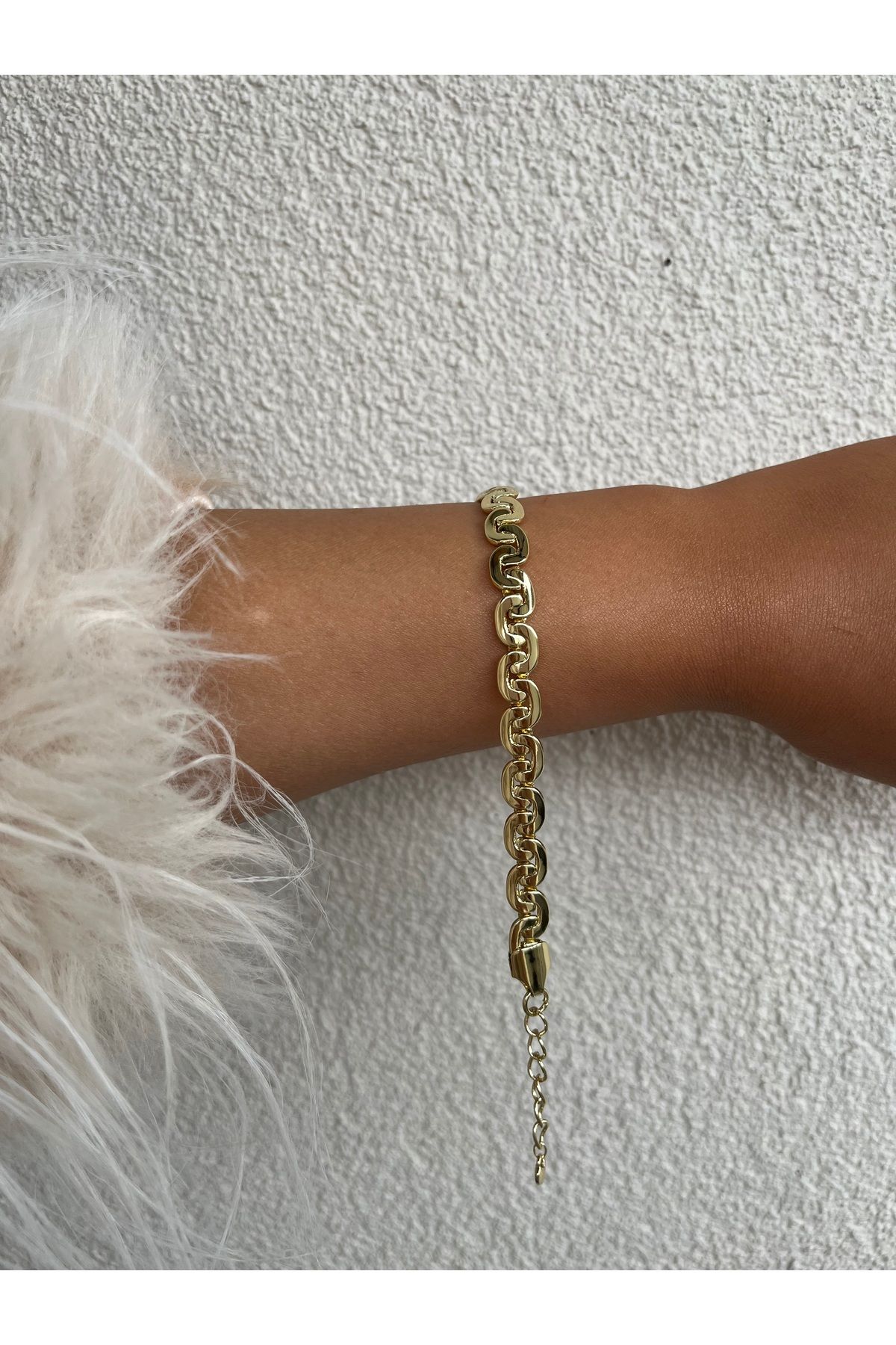 FASHİON JEWELRY 14 K Kuyum Model S Kadın Künye Bileklik 17+4Cm Klipsli