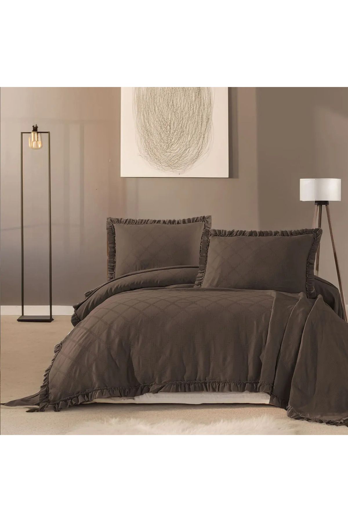 ELLE HOME Emilia Çift Kişilik Pike Takımı – Kahverengi