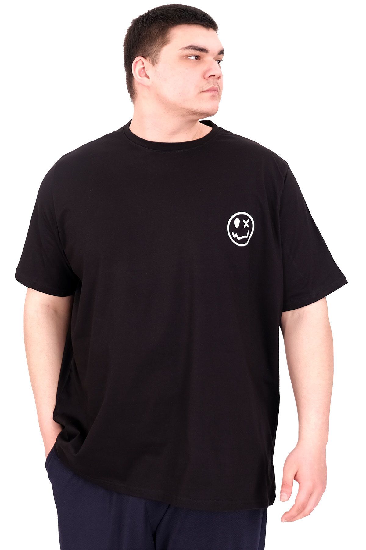 ModeXL Mode XL Büyük Beden Erkek T-Shirt Bisiklet Yaka GREAT U25024 Siyah