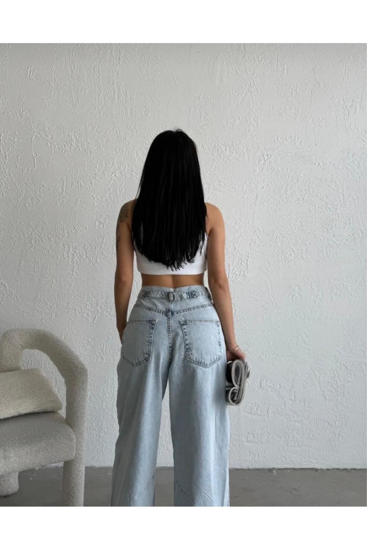 LAMİRA NEW STAR'S KADIN YÜKSEKBEL ARKA TOKA VE DİZDE DİKİŞ DETAYLI BAGGY'S JEANS PANTOLON