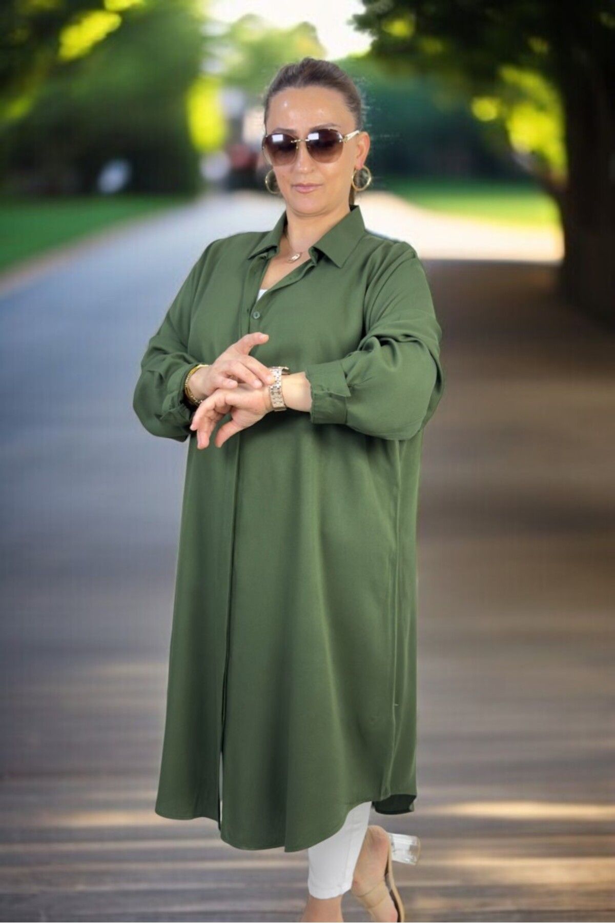 yagmurberen-Hidden Front Buttoned Cotton Viscose Oversized Shirt Tunic Dress 7