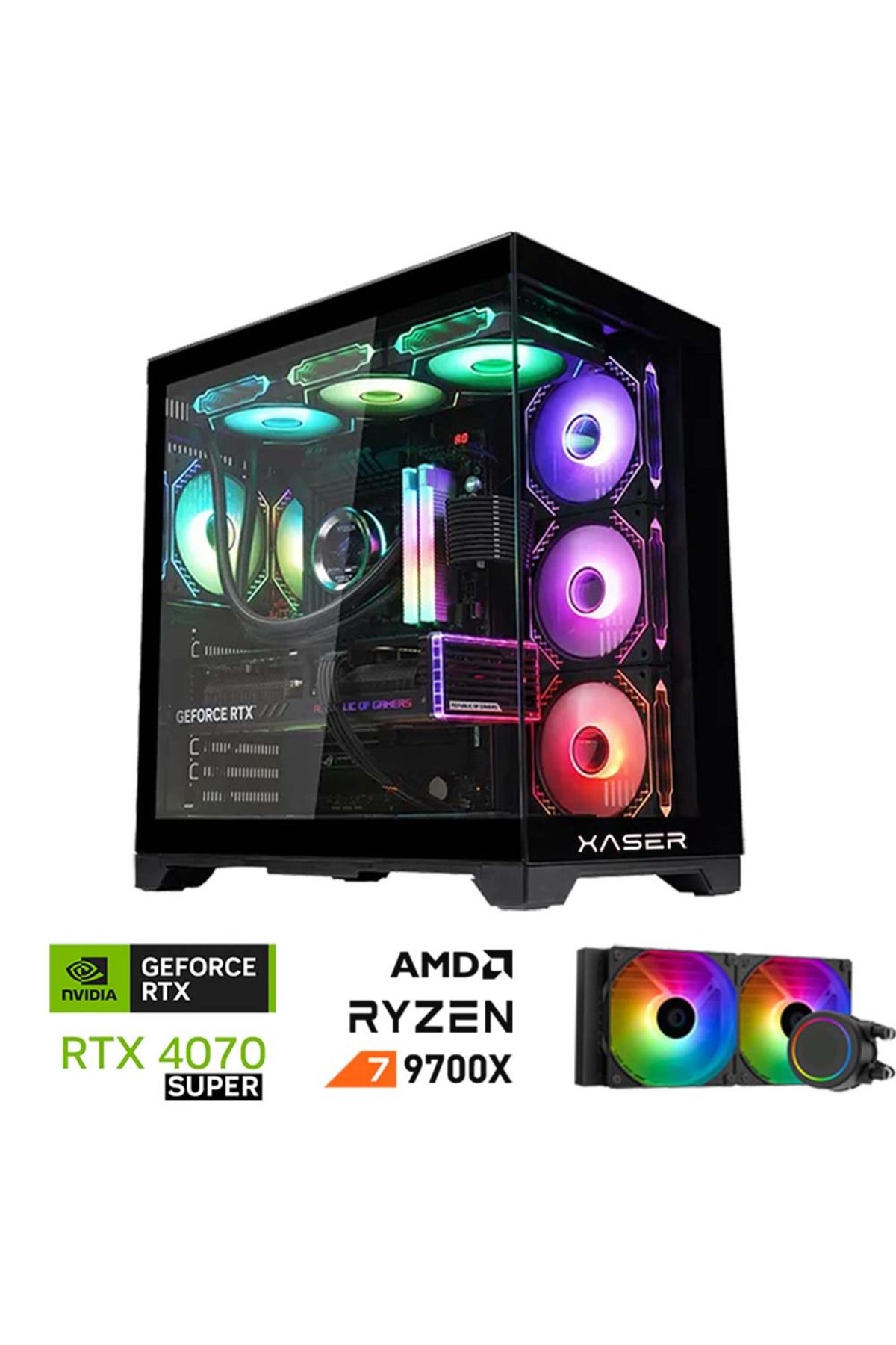 XASER Lexus x280 Ryzen 7 9700X 32GB DDR5 Ram 1TB M.2 NVMe SSD 8GB RTX4070 SUPER Sıvı Soğutmalı Oyunc