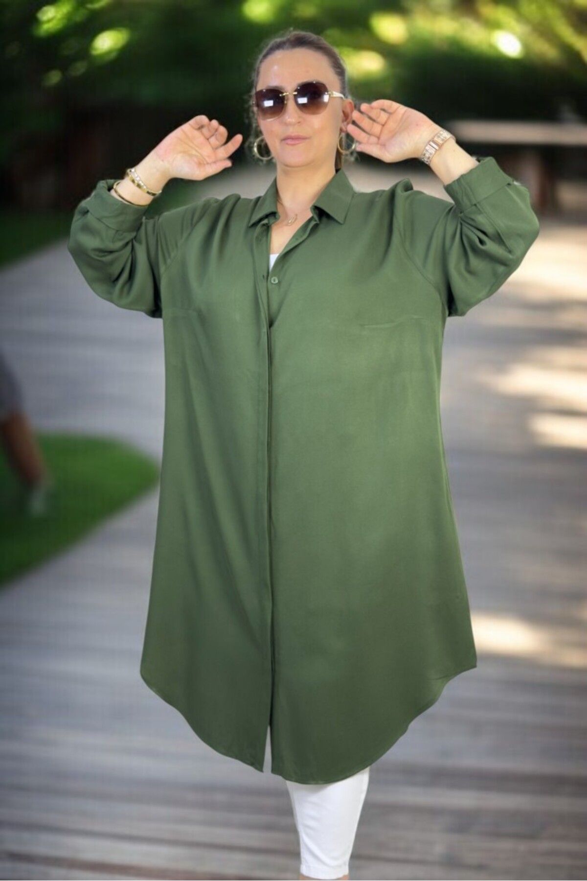 yagmurberen-Hidden Front Buttoned Cotton Viscose Oversized Shirt Tunic Dress 6