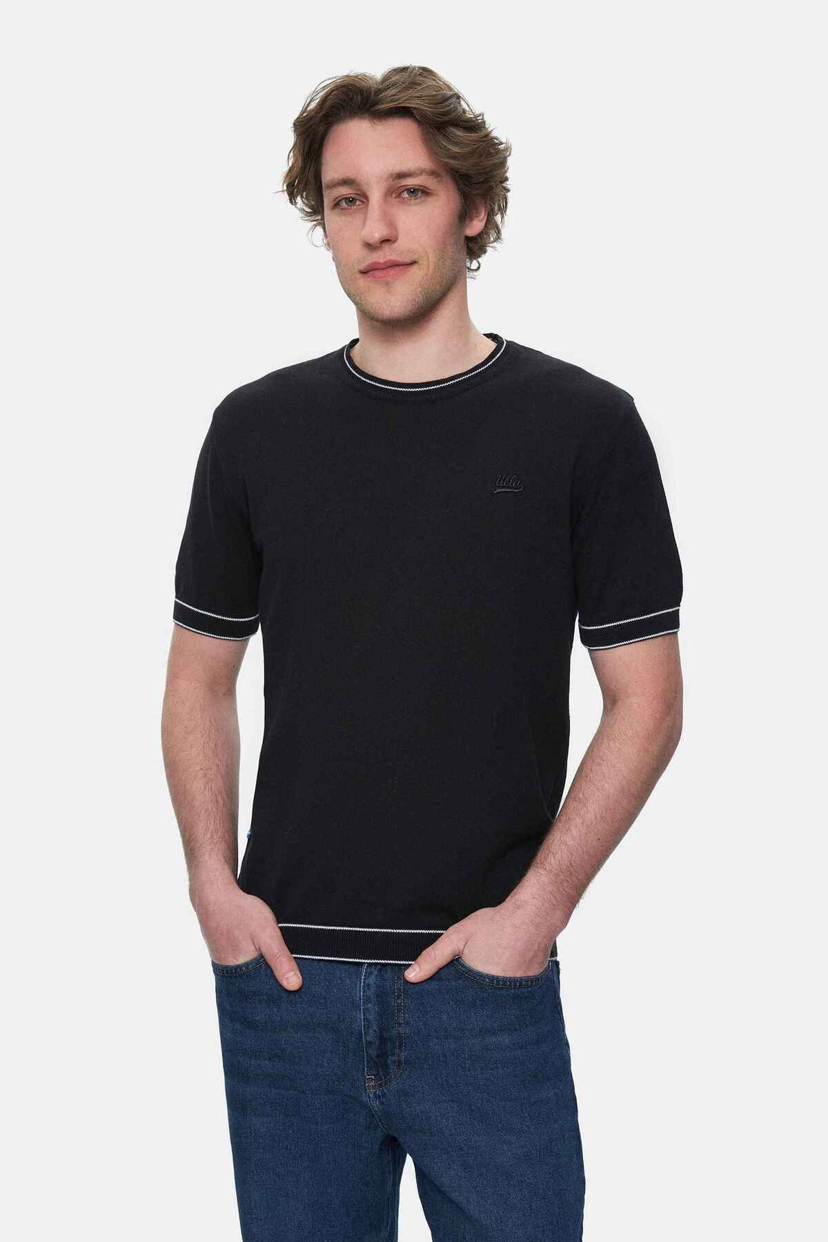 UCLA FARED Siyah Bisiklet Yaka Triko Nakışlı Standard Fit Erkek Tshirt