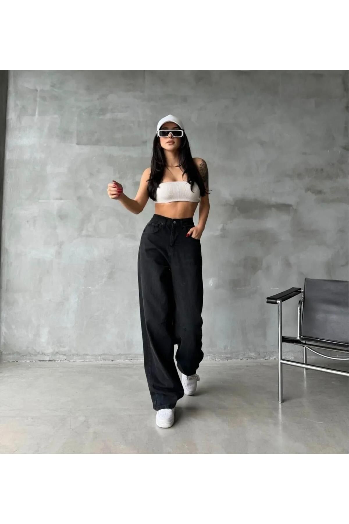 LAMİRA NEW STAR'S KADIN YÜKSEKBEL ARKA TOKA VE DİZDE DİKİŞ DETAYLI BAGGY'S JEANS PANTOLON