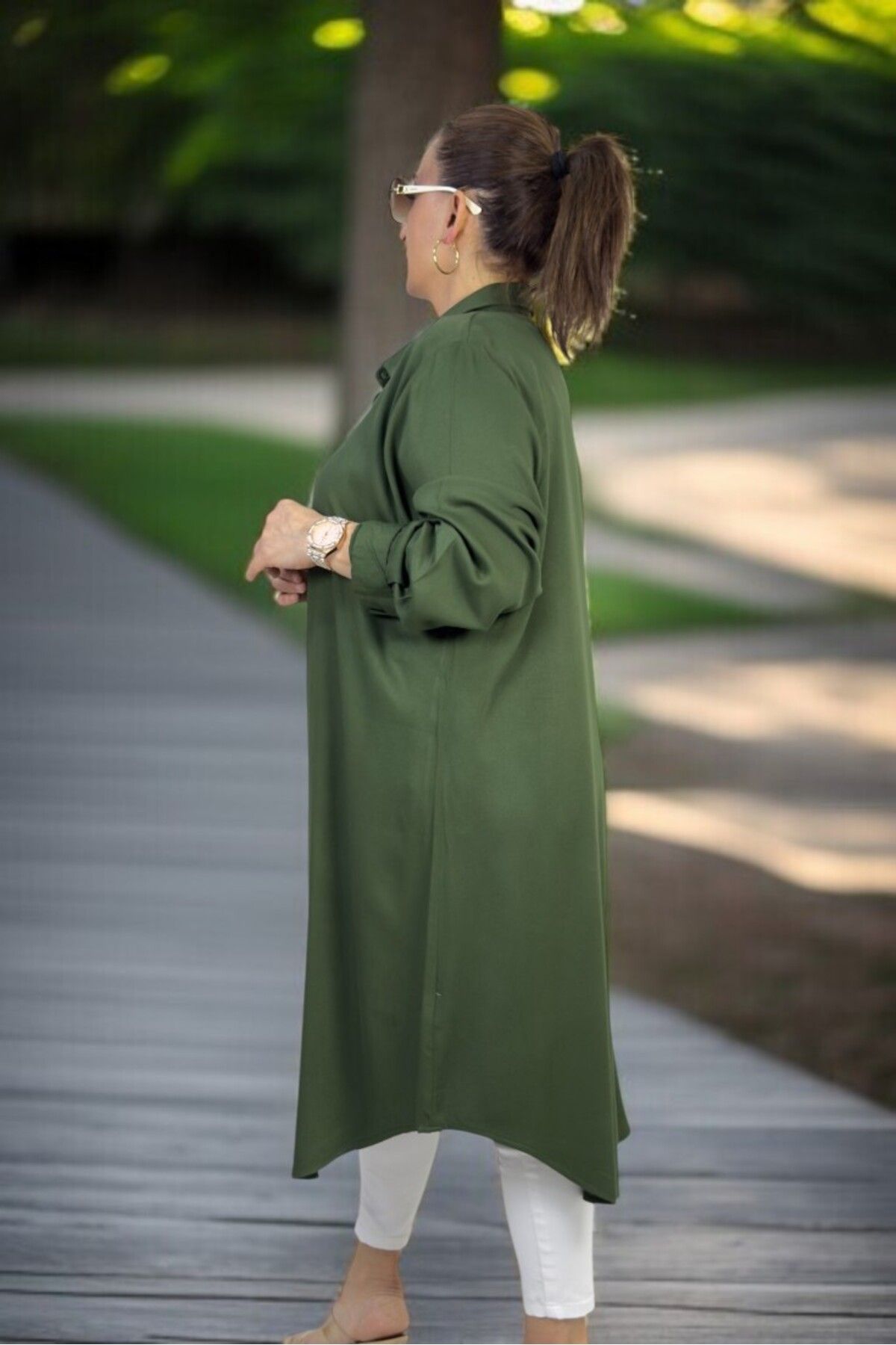 yagmurberen-Hidden Front Buttoned Cotton Viscose Oversized Shirt Tunic Dress 3