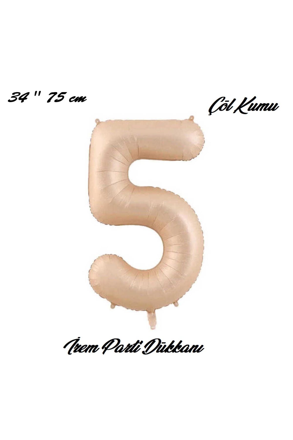 İrem Parti Dükkanı Retro Çöl Kumu, Kum beji, Karamel 5 Yaş Rakam Balon 74 Cm 34 Inç