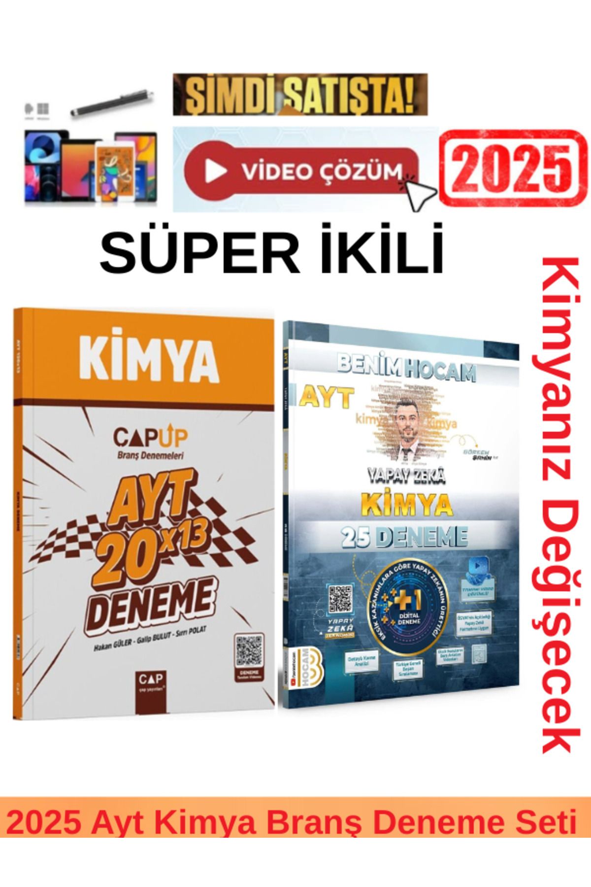 Ens Yayıncılık Çap Ayt Kimya 20x13 Branş Deneme +Benim Hocam Ayt Yapay Zeka Kimya 25 Deneme Seti+ Kalem