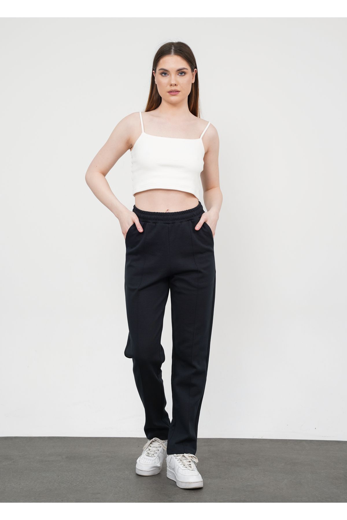 Ay Moda Collection Bol Paça İçten Kordonlu Cepli ve Nervür Dikişli Kadın Eşofman altı