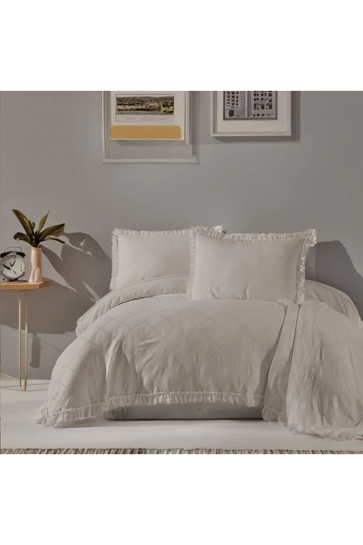ELLE HOME Emilia Çift Kişilik Pike Takımı - Taş