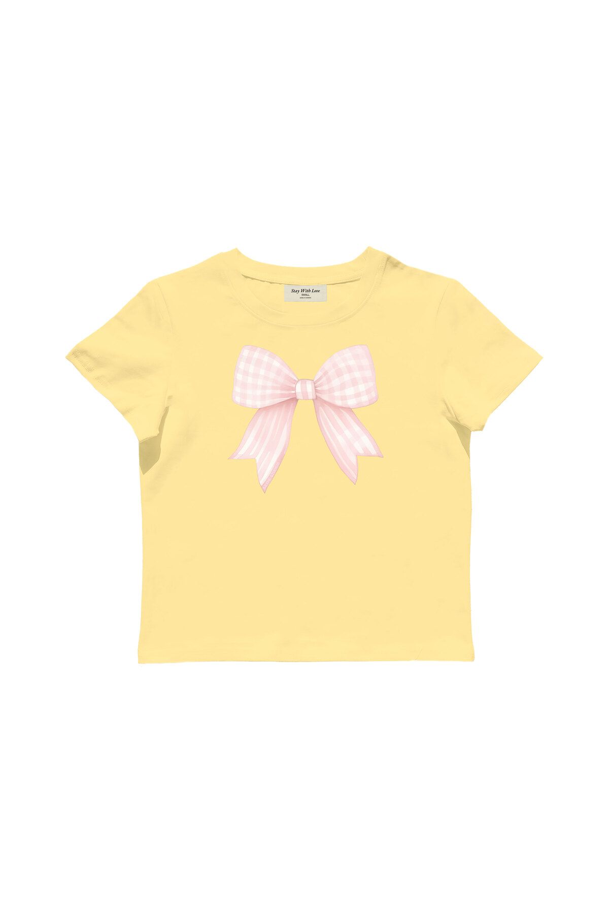 lethestudios Coquette Ribbon Baskılı Baby Tee Crop Top