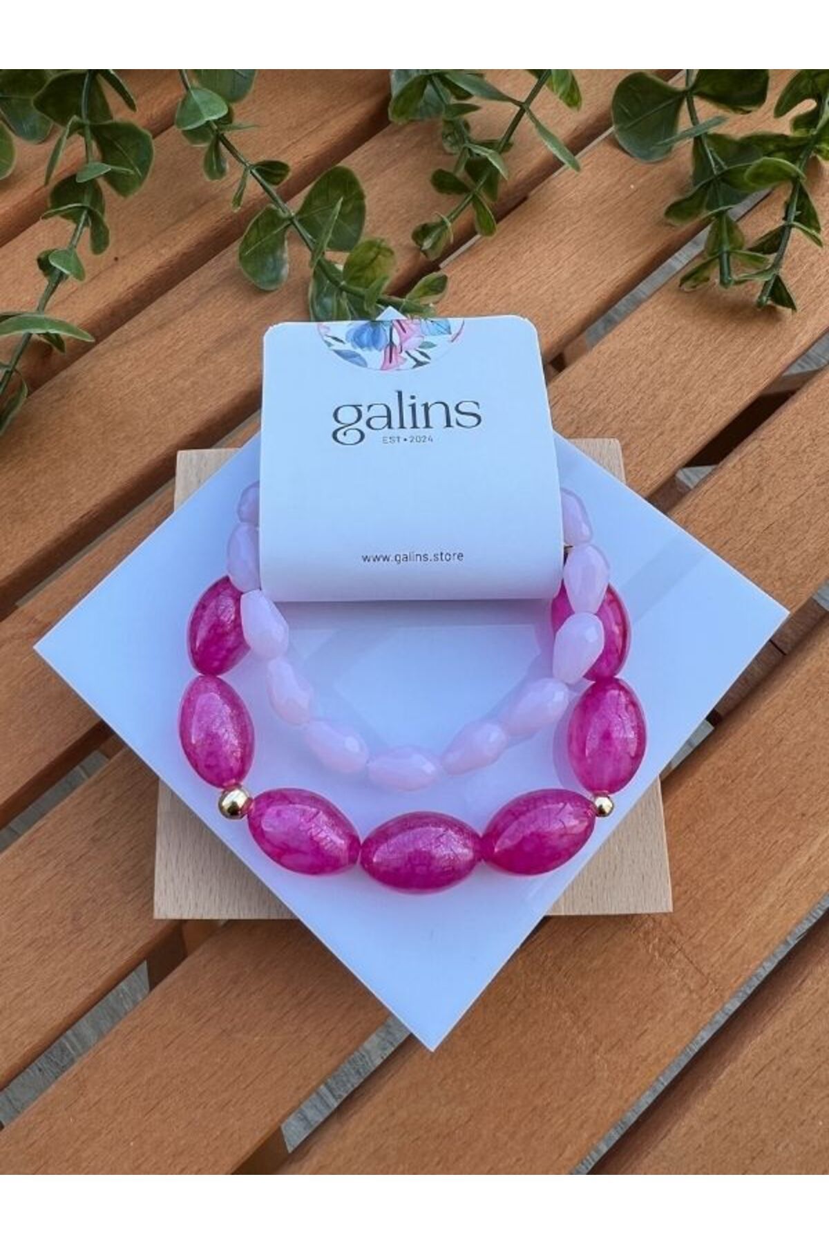 Galins Pembe Tonları Boncuk Yaz Modası Trend 2'li Kombin Bileklik Seti